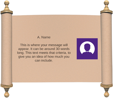 Preview of a digital plaque. Name reads "A Name". Text reads "This is where your message will appear. It can be around 30 words long. This text meets that criteria, to give you an idea of how much you can include."