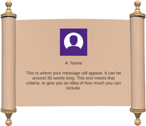 Preview of a digital plaque. Name reads "A Name". Text reads "This is where your message will appear. It can be around 30 words long. This text meets that criteria, to give you an idea of how much you can include."